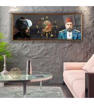 Saatli Osmanlı Arması Cam Tablo