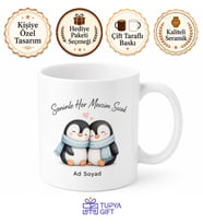 Penguen Desenli Sevimli Eşli Seramik Kupa Bardak Hediye Porselen Mug