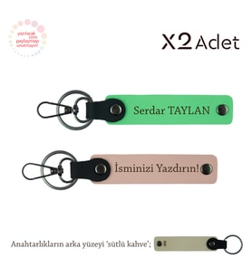 Sevgiliye Anlamlı Armağan, İsimli & Soyisimli 2’li Anahtarlık Hediye, Yavru Ağzı-F Yeşil-Sütlü Kahve
