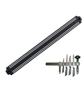 Mutfak Duvarına Monte Mıknatıslı Geniş Bıçak Tutucu Stand - 55 Cm - Siyah - Paslanmaz Çelik
