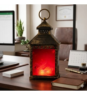 Led Işıklı Alev Efektli Dekoratif Şömine Fener (RoseGold)