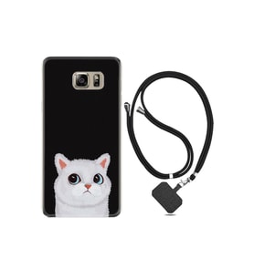 Samsung Galaxy Note 5 Kılıf Resimli Desenli Silikon Boyun Askılı White Cat 1835