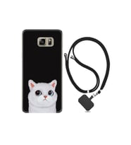 Samsung Galaxy Note 5 Kılıf Resimli Desenli Silikon Boyun Askılı White Cat 1835
