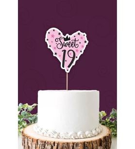 Sweet 19 pembe-siyah Pasta Süsü *Kalın Kağıt