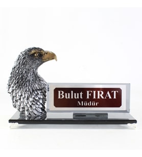 Kartallı - Kişiye Özel Tasarım Kartallı Premium Cam Masaüstü İsimlik - Kartallı İsimlik – Ofis Masaüstü İsimlik -Kartallı Masalık -  Kartallı
