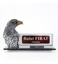 Kartallı - Kişiye Özel Tasarım Kartallı Premium Cam Masaüstü İsimlik - Kartallı İsimlik – Ofis Masaüstü İsimlik -Kartallı Masalık -  Kartallı