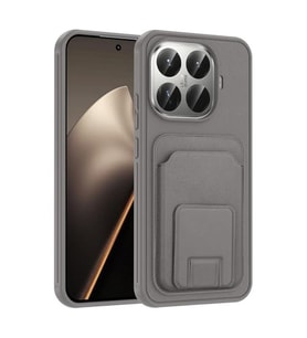 Coverzone Xiaomi 15T Pro ile Uyumlu K?l?f Z-Bikart Kart B�lmeli Standl? Kilif, Deri Dokulu Y�zey, Darbe Emici Kenar Koruma, Arka Kapak Tasar?m? Xiaomi 15T Pro kilif Gri