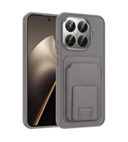 Coverzone Xiaomi 15T Pro ile Uyumlu K?l?f Z-Bikart Kart B�lmeli Standl? Kilif, Deri Dokulu Y�zey, Darbe Emici Kenar Koruma, Arka Kapak Tasar?m? Xiaomi 15T Pro kilif Gri