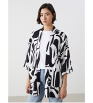 LCW Vision Siyah Şal Yaka Desenli Keten Görünümlü Kadın Kimono