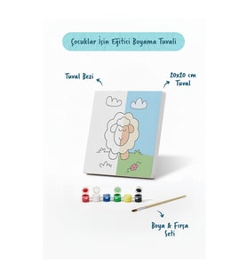 Sevimli Kuzu Boyama Tuvali – Şövalesiz Boya Seti 20x20