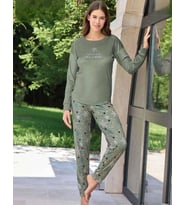 Pijamoni Kadın Kışlık Bisiklet Yaka Likralı Kadife Pijama Takımı 4210/16- 1 Adet (Haki)