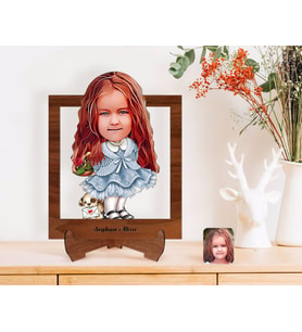 BK Gift Kişiye Özel Kız Çocuk Karikatürlü Ahşap Standlı 3D Biblo-16 (Beyaz)