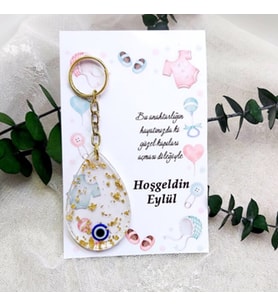 25 Adet Damla Modeli Epoksi Anahtarlık Kağıt Üzeri Kız Bebek Şekeri-