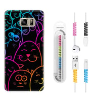 Samsung S7 Edge S20 Fe Plus Ultra S21 S22 Kılıf Kablo Koruma Spiral Silikon Neon Cats 1790