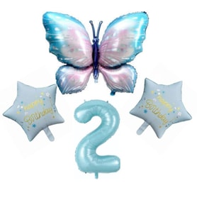 Mavi Kelebekli Happy Birthday 2 Yaş Folyo Balon Set