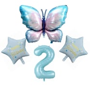 Mavi Kelebekli Happy Birthday 2 Yaş Folyo Balon Set