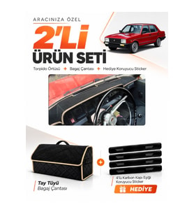 TOFAŞ MURAT 131 (1977-1988) Uyumlu Torpido Örtüsü + Tay Tüyü Bagaj Çantası + Sticker Seti - Siyah Bej