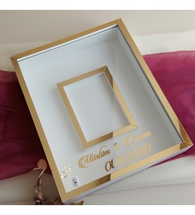 Yarı Gold Beyaz 40x50 Cm Fotoğraf Bölümlü İsimli Ledli Gül Saklama Kutusu! Anı Çerçevesi!