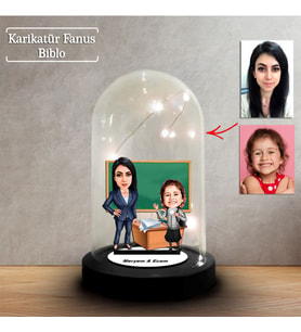 Kişiye Özel Karikatür Kadın Öğretmeni ve Öğrenci Tasarımlı Fanus Biblo, Öğretmene Hediye, Öğretmenler Günü, Öğretmenler Günü Hediyesi,, FN250