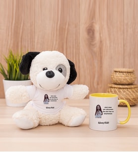 Kişiye Özel Sen Onu da Soğutursun Esprili Peluş Köpek ve Sarı Kupa