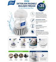 Lexroo Titiz Deterjan Hazneli Bulaşık Fırçası, Basmalı Sıvı Deterjan Hazneli Mutfak Temizlik Fırçası