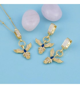 Gümüş Pazarım Beyaz Taşlı Altın Kaplama 925 Ayar Gümüş Anka Kuşu Gümüş Set (Sarı)