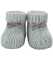 Unisex Gri Puanlı Fiyonklu Triko Patik 0-6 Ay (Standart)
