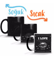 I Love Coffe Siyah Zemin Sihirli Kupa Bardak Porselen