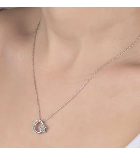 Swarovski Taşlı Gümüş Ayyıldız Bayan Kolye