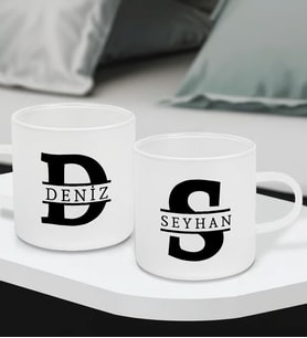 SAB DESİGN Kişiye Özel İsm Baş Harfleri Baskılı 2'li Kahve Fincanı - Sevgiliye Hediye - Çiflere Hediye - Anneler Günü Hediyesi