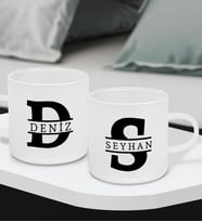 SAB DESİGN Kişiye Özel İsm Baş Harfleri Baskılı 2'li Kahve Fincanı - Sevgiliye Hediye - Çiflere Hediye - Anneler Günü Hediyesi (Kırmızı-Mavi)