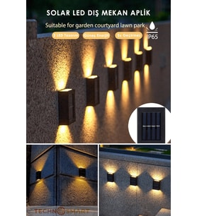 TechnoSmart 1Adet Modern Solar Çift Taraflı Aplik Güneş Enerjili Aydınlatma Dekorasyon Duvar Lamba