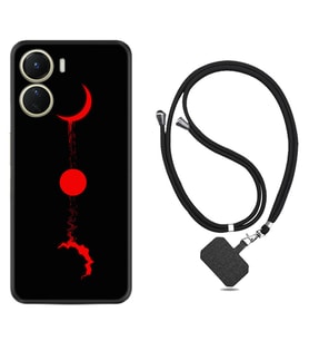 Vivo Y16 Kılıf Silikon Boyun Askılı İpli Desenli Silikon Red Moon 1710