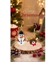 Miyuki Boncuk El Yapımı Geyik ve Kardan Adam Küpe Yılbaşı Christmas Noel