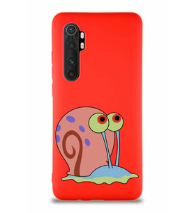 Xiaomi Mi Note 10 Lite Soft Premier Kapak Salyangoz Gary Tasarımlı Silikon Kılıf - Kırmızı (Şeffaf)