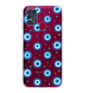 PrintiFy Samsung Galaxy M31 ile Uyumlu Nazar Boncuğu 1 Baskılı Kamera Korumalı Şeffaf Silikon Kılıf