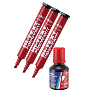 Kırmızı Kesik Uçlu Markör Permanent Kalem 3 Adet Hı-Text Marker Mürekkep Kırmızı 30 Ml 1 Adet Brons Koli Kalemi
