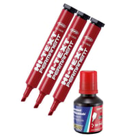Kırmızı Kesik Uçlu Markör Permanent Kalem 3 Adet Hı-Text Marker Mürekkep Kırmızı 30 Ml 1 Adet Brons Koli Kalemi