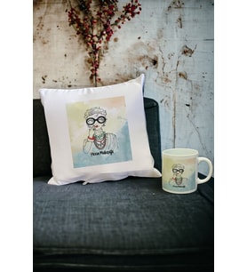 Kokoş Kadın Kupa Bardak ve Yastık Set (Beyaz)