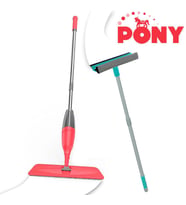 PONY SÜPER 2 Lİ SPREY MOP + TELESKOPİK SAPLI CAM SİLECEĞİ ÇEKÇEK SOMON PASPAS TEMİZLİK SETİ