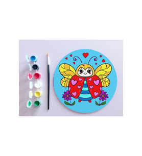 AHŞAP MANDALA 20x20 cm DAİRE MDF üzerine UV baskı modeller- Uğur Böceği Çocuk Mandala Set Boyama