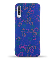 Samsung Galaxy A70 Uyumlu Lansman Kılıf Hello Kitty Tasarımlı İçi Kadife Kapak-Lacivert (Şeffaf)