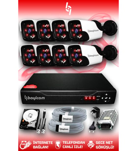 BAYICAM 8 Kameralı Panda 8 Dış Kamera Set 2 TB HDD Full HD Gece Görüşlü Güvenlik Kamerası Sistemi