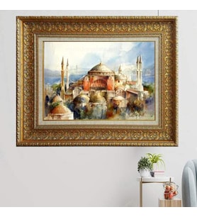 Gold Altın Kalın Çerçeveli Paspartulu Tablo vvb1604
