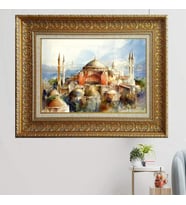 Gold Altın Kalın Çerçeveli Paspartulu Tablo vvb1604