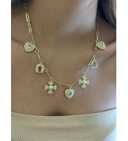 İnci Detaylı Charm Çelik Kolye