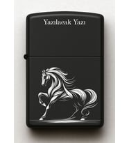 At Horse Desenli Kişiye Özel İsimli Siyah Benzinli Metal Çakmak 23