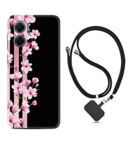 Xiaomi Redmi Note 11E Kılıf Resimli Boyun Askılı İpli Desenli Silikon Pink Flowers 3 1393