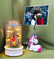 Fotoğraflı Hediye Seti  Led Işıklı Fanus & Unicorn Temalı Fotoğraf Tutucu  Kişiye Özel Hediye Seti (Model 7)