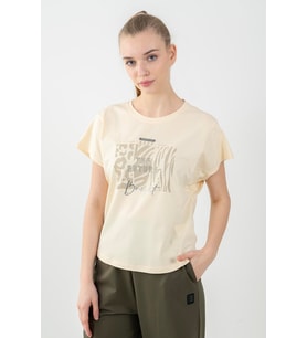 Maraton Sportswear Regular Kadın Bisiklet Yaka  Kısa Kol Basic Ekru T-shirt 22135